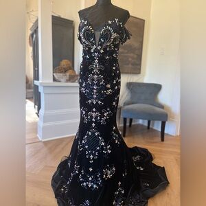 Johnathan Kayne Black Floral Embellished Gown